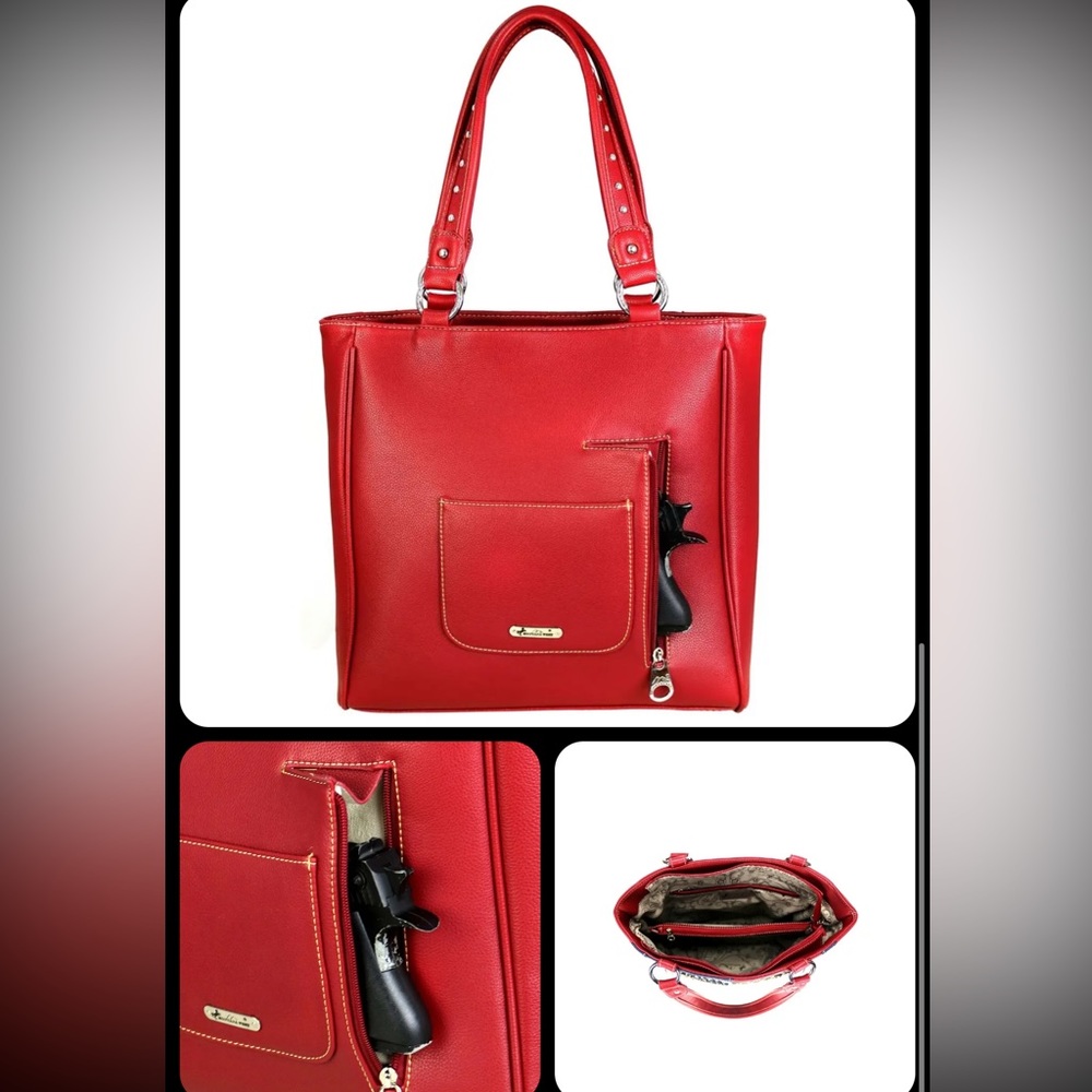 Montana West Concealed Carry US Flag Handbag Large Red with matching wallet